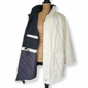 Lands' End Women's White Windcheat Fleece Lined Winter Jacket, Size 14-16
